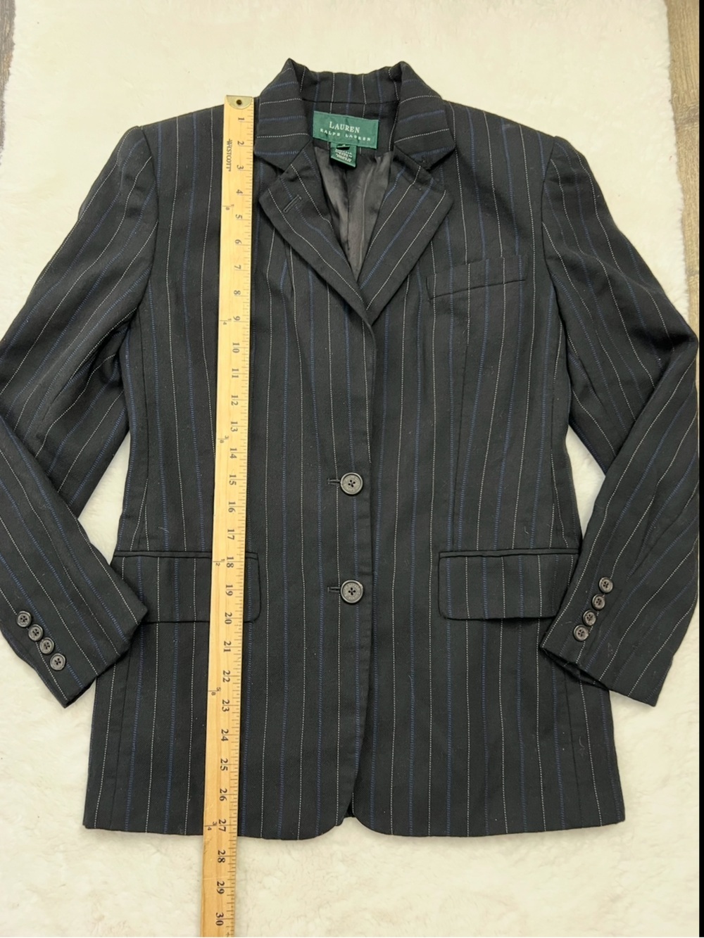 Vintage 90s Ralph Lauren Pinstripe Wool Blazer 4 Preppy Old Money Equestrian - Picture 8 of 15